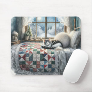 Tapis De Souris Couchage de chat sur couette de lit