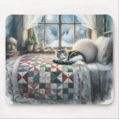 Tapis De Souris Couchage de chat sur couette de lit (Devant)