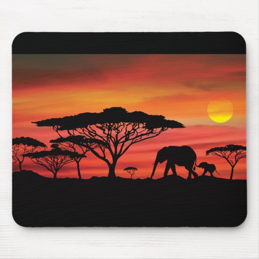 Tapis De Souris Coucher de soleil africain éléphant (Devant)