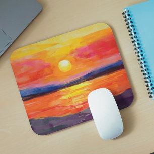 Tapis de souris Coucher de soleil aquarelle