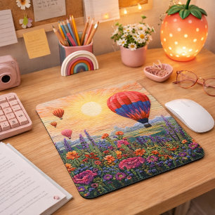 Tapis De Souris Coucher de soleil coloré aux ballons à air chaud e
