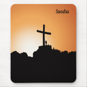 Tapis de souris coucher de soleil croix religieuse