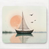 Tapis De Souris Coucher De Soleil De Bateau Avec Mouettes (Devant)