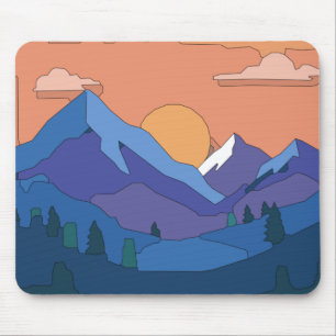 Tapis De Souris Coucher de soleil de montagne géométrique