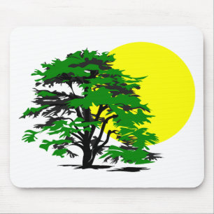 Tapis De Souris Coucher de soleil de silhouette d'arbre