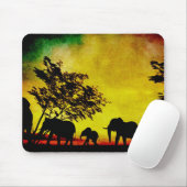 Tapis De Souris Coucher de soleil des éléphants (Avec souris)