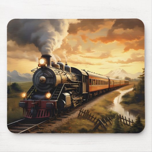 Tapis De Souris Coucher de soleil et train (Devant)