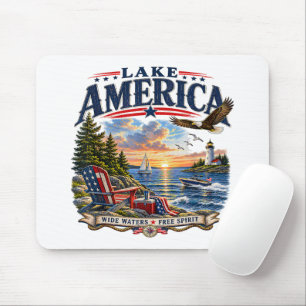 Tapis De Souris Coucher de soleil patriotique aigle du lac Amériqu
