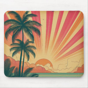 Tapis De Souris Coucher de soleil rétro/tropical vintage/hawaïen