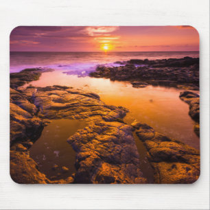 Tapis De Souris Coucher de soleil sur des bassins à marée, Hawaï