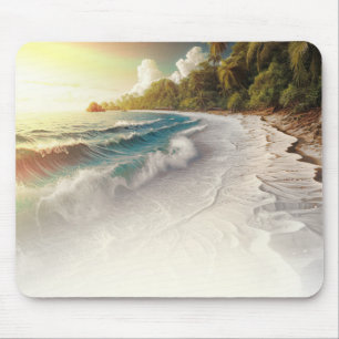 Tapis De Souris Coucher de soleil sur la plage paradisiaque, style