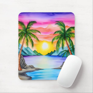 Tapis De Souris Coucher de soleil sur la plage tropicale de l'île