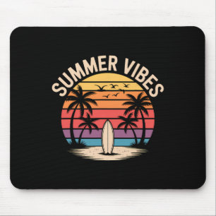 Tapis De Souris Coucher de soleil surfant sur les palmiers de la p