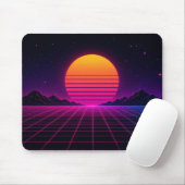 Tapis De Souris Coucher de soleil synthwave rétro (Avec souris)