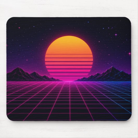 Tapis De Souris Coucher de soleil synthwave rétro (Devant)