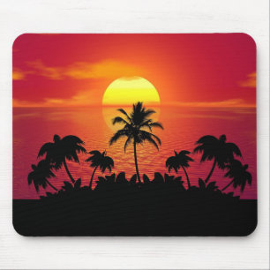 Tapis De Souris Coucher de soleil tropical Palmiers Silhouette Pla