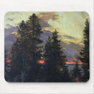 Tapis De Souris Coucher du soleil au-dessus d'un paysage d'hiver,