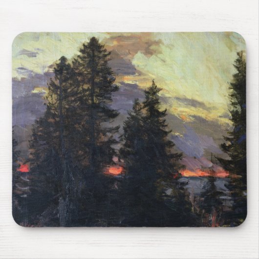 Tapis De Souris Coucher du soleil au-dessus d'un paysage d'hiver, (Devant)