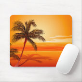 Tapis De Souris Coucher du soleil de plage de palmier (Avec souris)