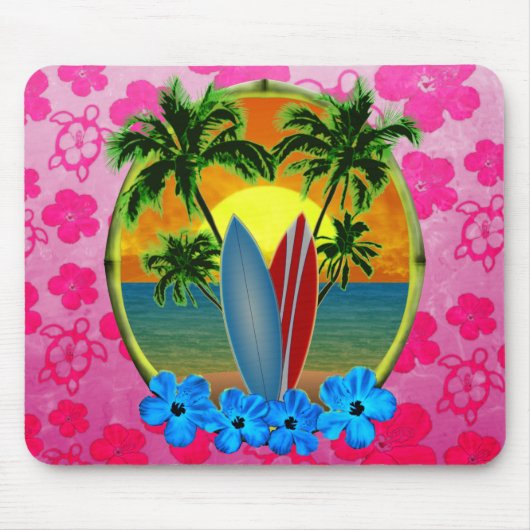 Tapis De Souris Coucher du soleil et planches de surf (Devant)