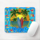 Tapis De Souris Coucher du soleil et planches de surf (Avec souris)