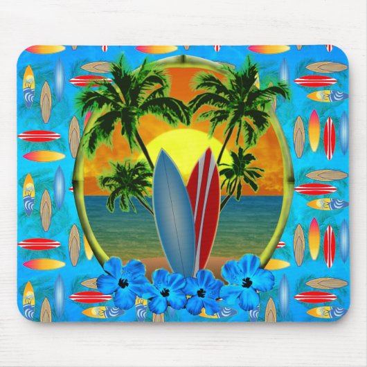 Tapis De Souris Coucher du soleil et planches de surf (Devant)