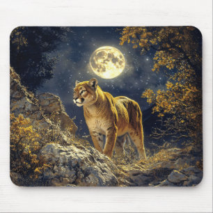 Tapis De Souris Cougar in the Moonlight Wildlife Art