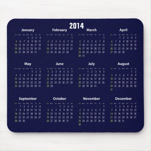 Tapis De Souris couleur de bleu de 2014 calendriers (Devant)