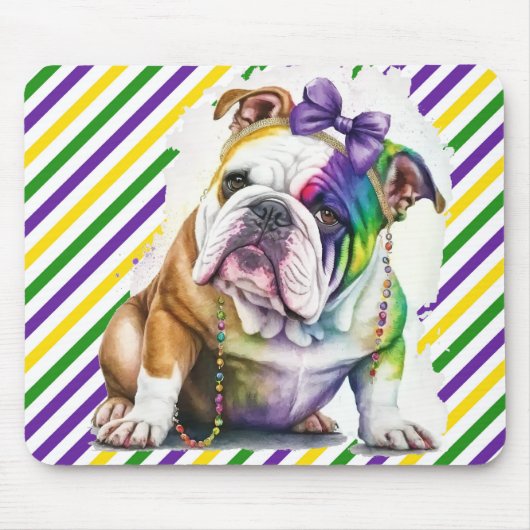 TAPIS DE SOURIS COULEUR D'EAU CUITE MARDI GRAS BULLDOG CHIEN (Devant)