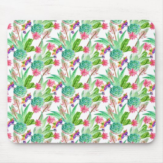 Tapis De Souris Couleur d'eau vive Cactus et Motif succulent (Devant)