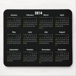 Tapis De Souris couleur noire du calendrier 2014