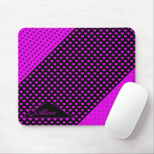 Tapis De Souris Couleurs Noir Et Rose Frappe Nom Personnalisé