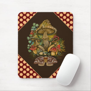 Tapis De Souris Couleurs Vintages rétro Champignons & Moth Art