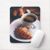 Tapis De Souris Coupe de café noir et Croissant frais (Avec souris)