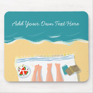 Tapis De Souris Couple bronzage sur la plage Texte personnalisé va