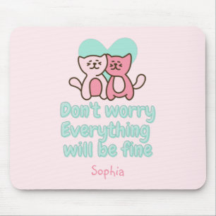 Tapis De Souris Couple de chats mignons et encouragement Pastel