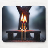 Tapis De Souris Couple de matchstick sur un banc avec flammes (Devant)