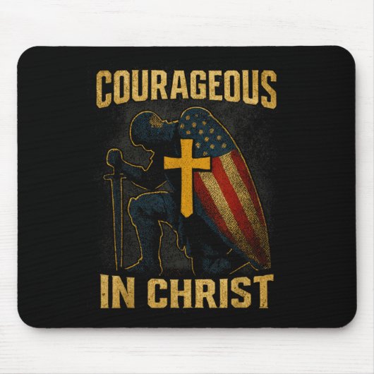Tapis De Souris Courageous In Christ Knight Cross Patriotic Usa Fl (Devant)