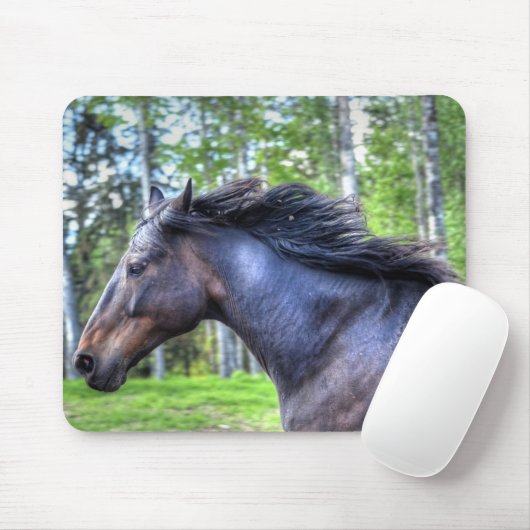 Tapis De Souris Courir Black Thoroughbred Percheron Horse Photo (Avec souris)