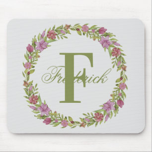 Tapis De Souris Couronne de fleurs personnalisée avec monogramme d