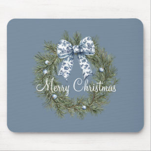 Tapis De Souris Couronne de Noël Bleu Blanc Vert