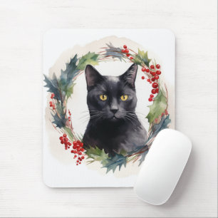 Tapis De Souris Couronne de Noël Chat Noir Kit Chaton Festif