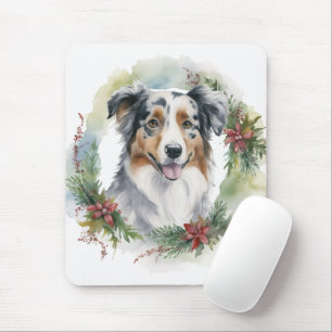 Tapis De Souris Couronne de Noël de Berger Australien Chien de fêt