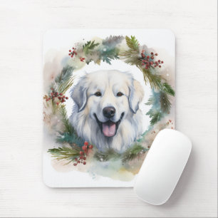 Tapis De Souris Couronne de Noël des Pyrénées majestueuses Chien d
