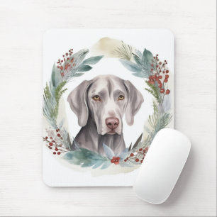 Tapis De Souris Couronne de Noël festive de Weimaraner