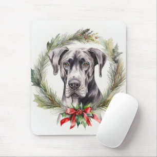 Tapis De Souris Couronne de Noël Grand Danois Chien de fête