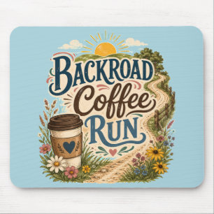 Tapis De Souris Course de café sur les routes rurales au lever du