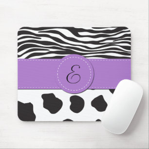 Tapis De Souris Cow Print, Cow Spots, Zebra Stripes, monogram