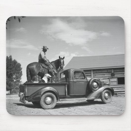 Tapis De Souris Cowboy avec le cheval dans un camion (Devant)