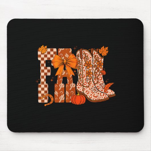 Tapis De Souris Cowboy Checkered Fall,fall Pumpkin,boots Cow Funny (Devant)